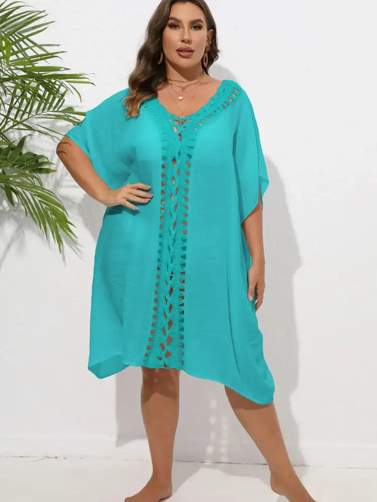 Crochet Trim V-Neck Beach Cover Up Dress
