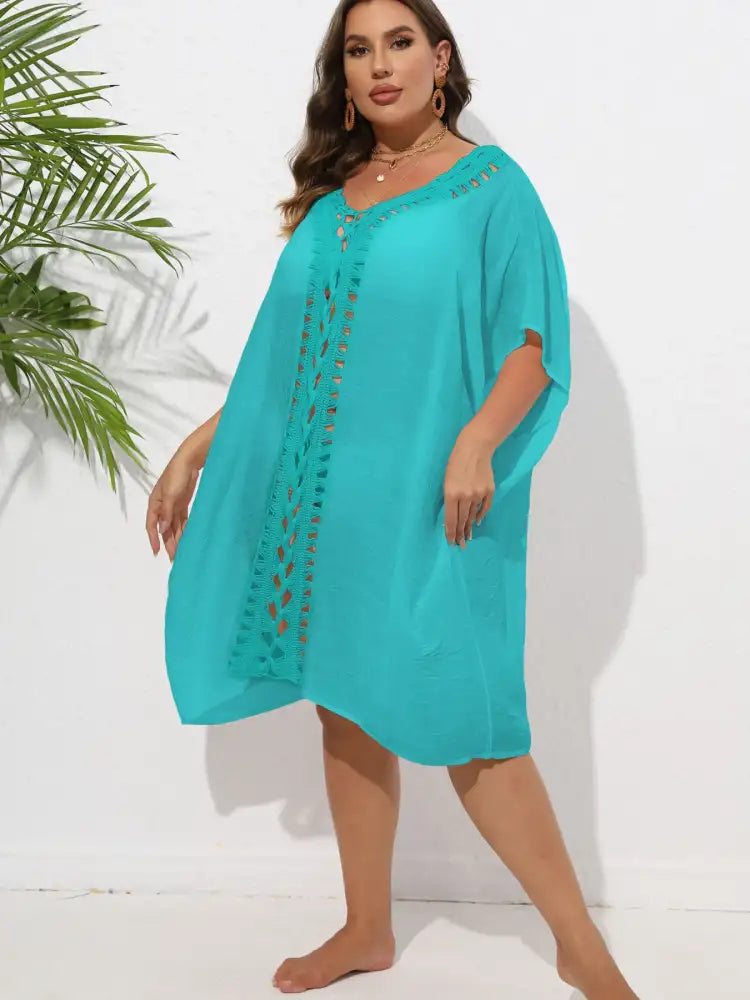 Crochet Trim V-Neck Beach Cover Up Dress