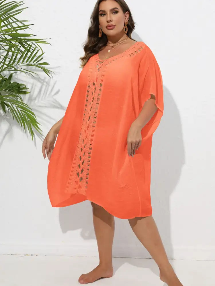 Crochet Trim V-Neck Beach Cover Up Dress