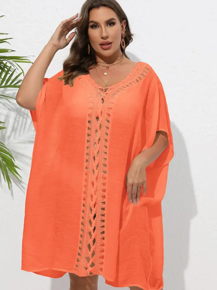 Crochet Trim V-Neck Beach Cover Up Dress