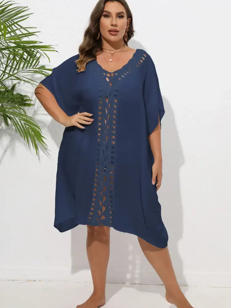 Crochet Trim V-Neck Beach Cover Up Dress