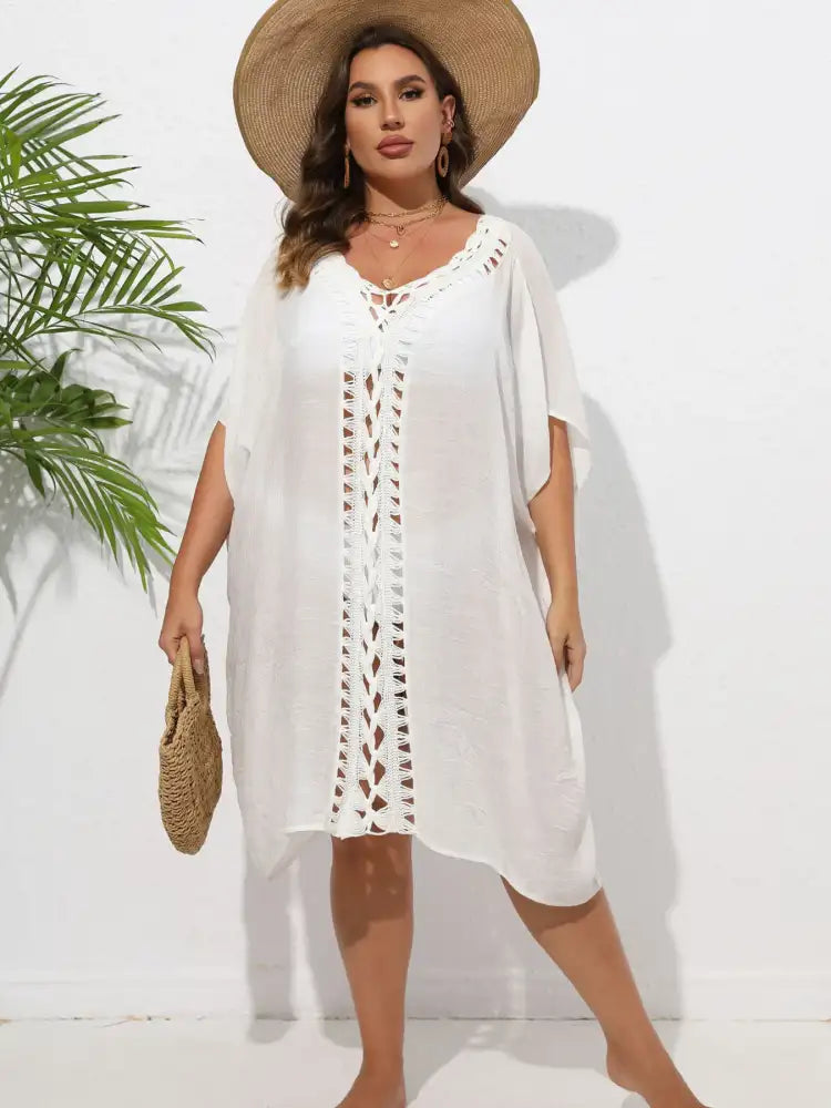 Crochet Trim V-Neck Beach Cover Up Dress
