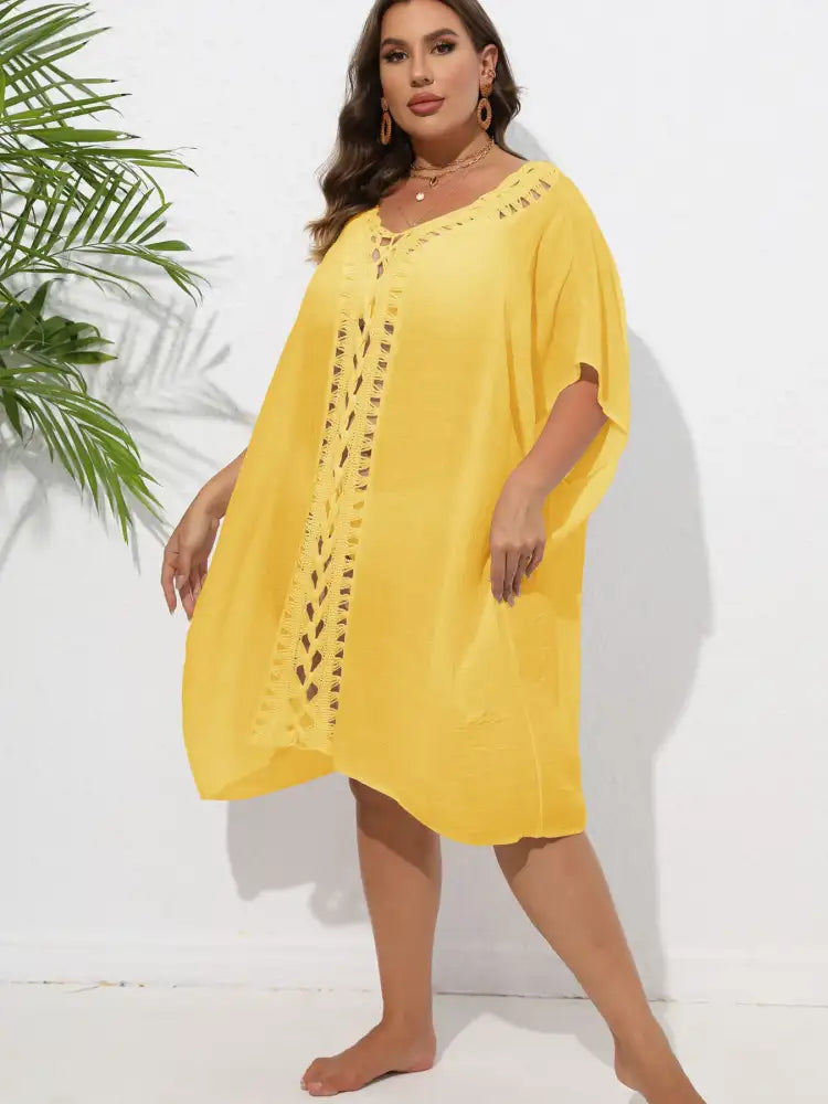 Crochet Trim V-Neck Beach Cover Up Dress
