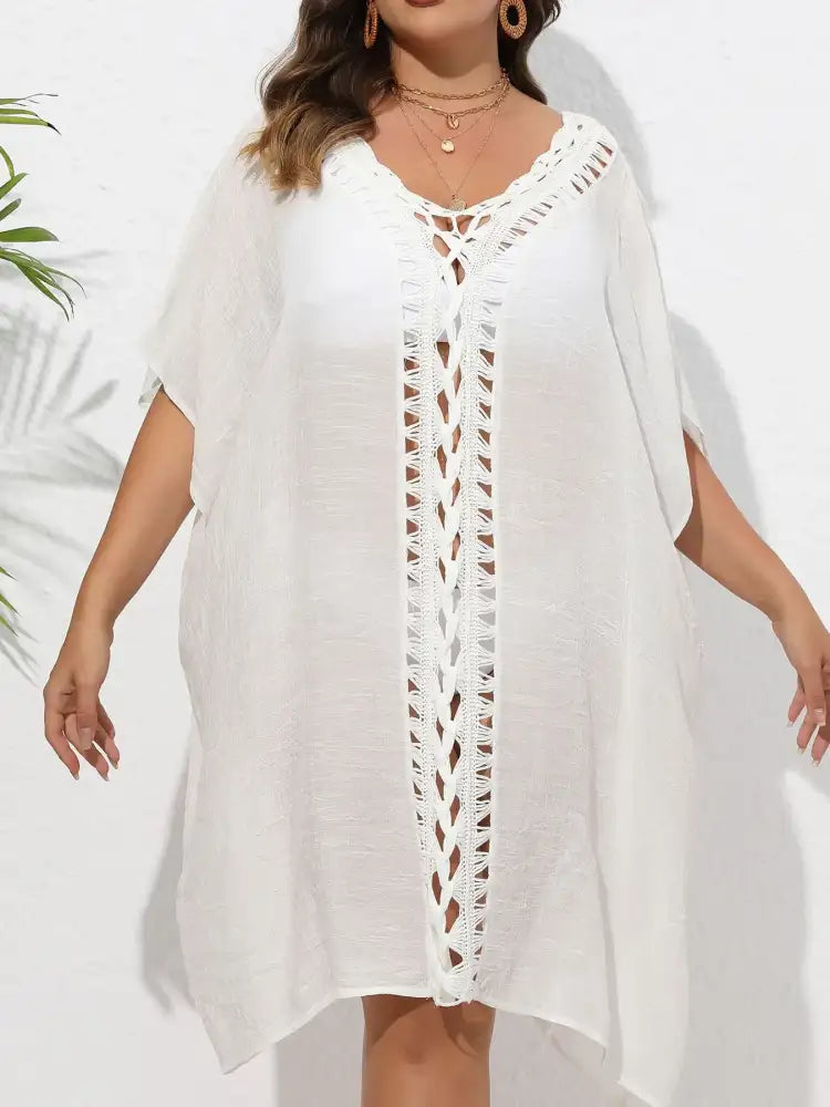 Crochet Trim V-Neck Beach Cover Up Dress