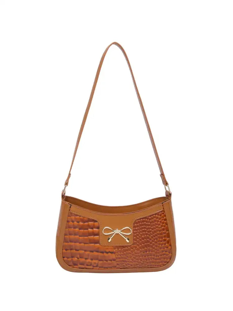 Crocodile Pattern Shoulder Bag with Bow Detail