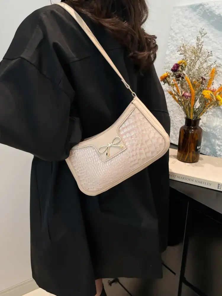 Crocodile Pattern Shoulder Bag with Bow Detail