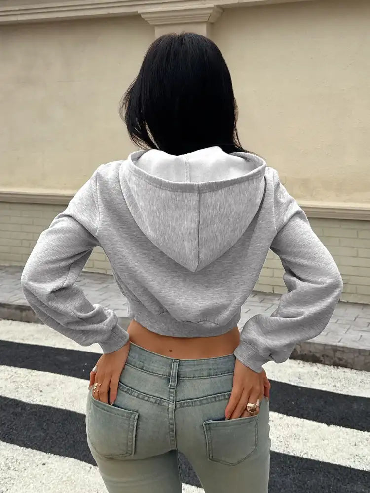 Cropped Zip-Up Long Sleeve Hoodie