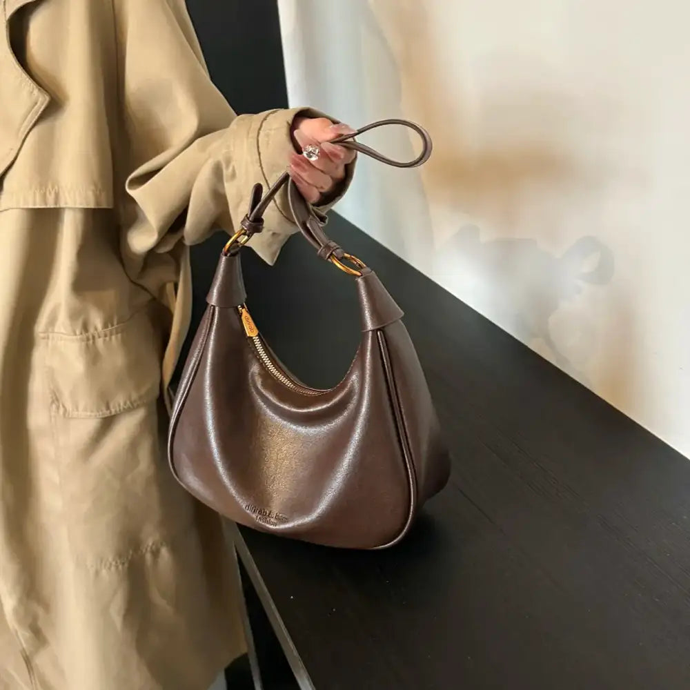 Curved Leather Shoulder Bag