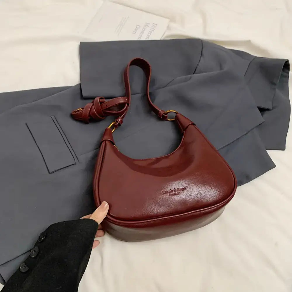 Curved Leather Shoulder Bag