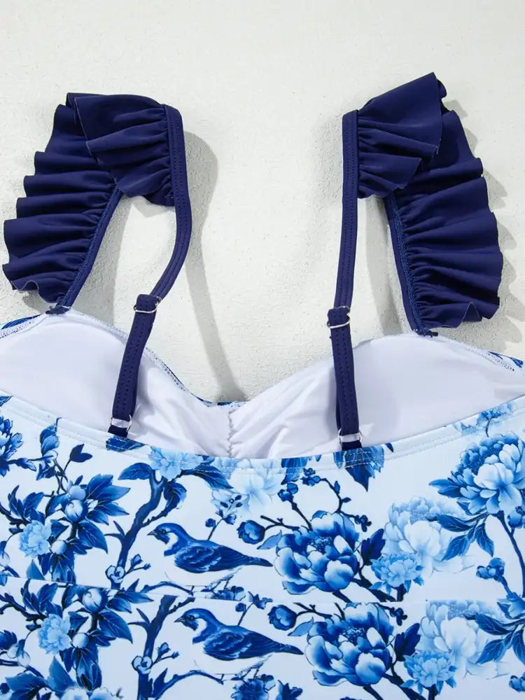 Cutout Ruffled Spaghetti Strap One-Piece Swimwear