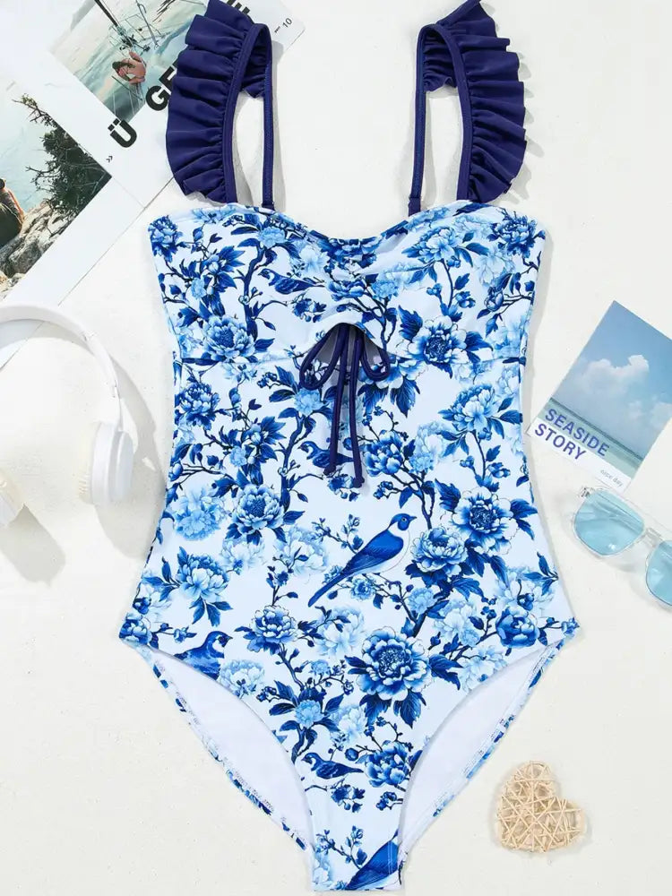 Cutout Ruffled Spaghetti Strap One-Piece Swimwear