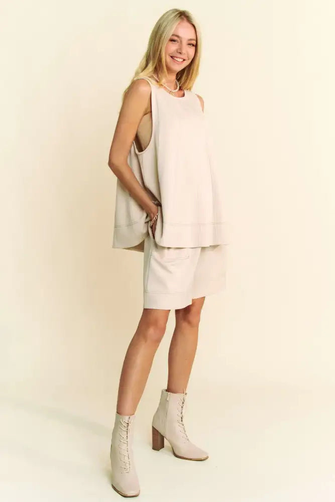 Davi & Dani Contrast Seam Top and Short Set