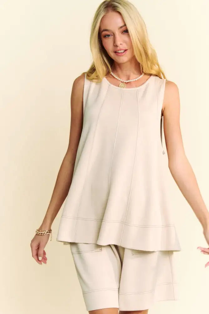 Davi & Dani Contrast Seam Top and Short Set