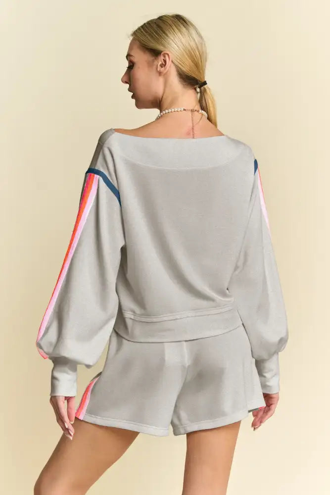 Davi & Dani Sequin Stripe Long Sleeve Top And Short Pants Set