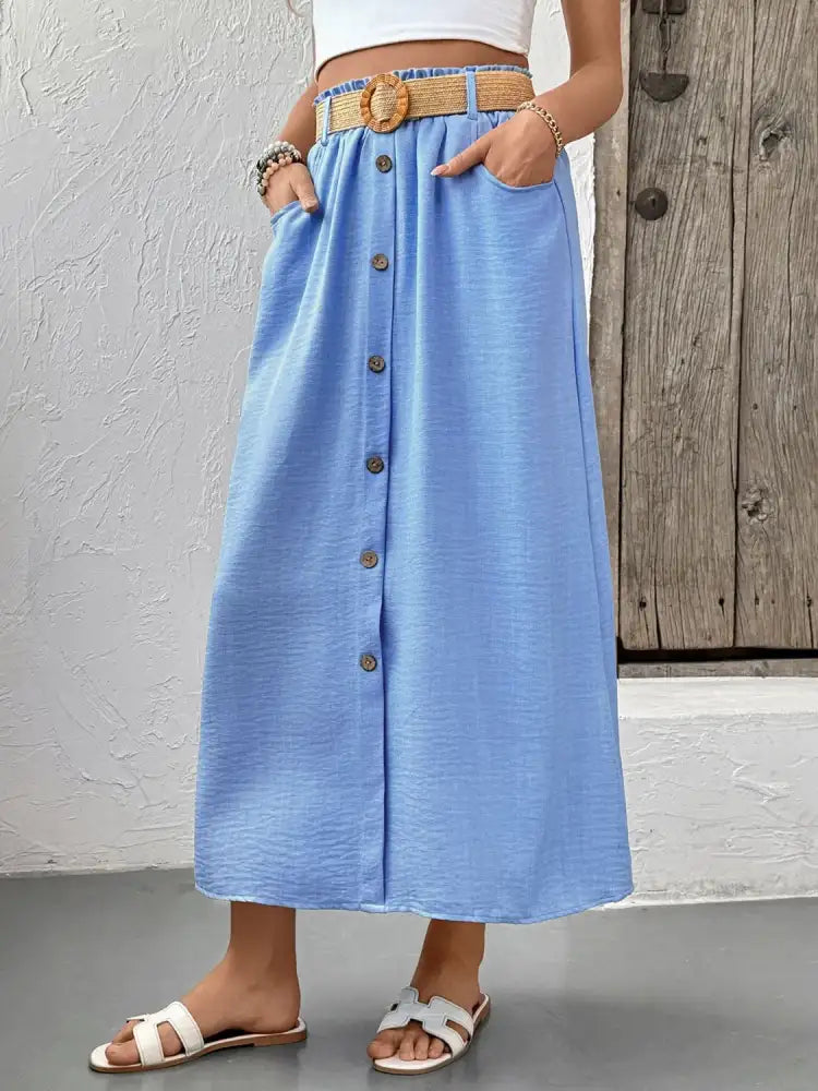Decor Button Front Midi Skirt
