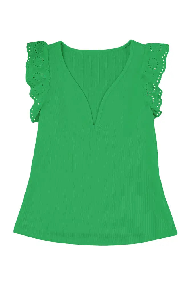 Deep V Lace Butterfly Sleeve Top