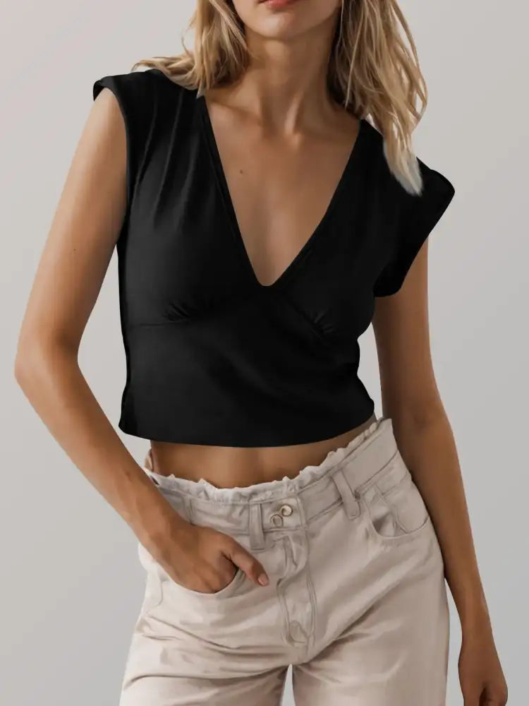 Deep V-Neck Cropped T-Shirt
