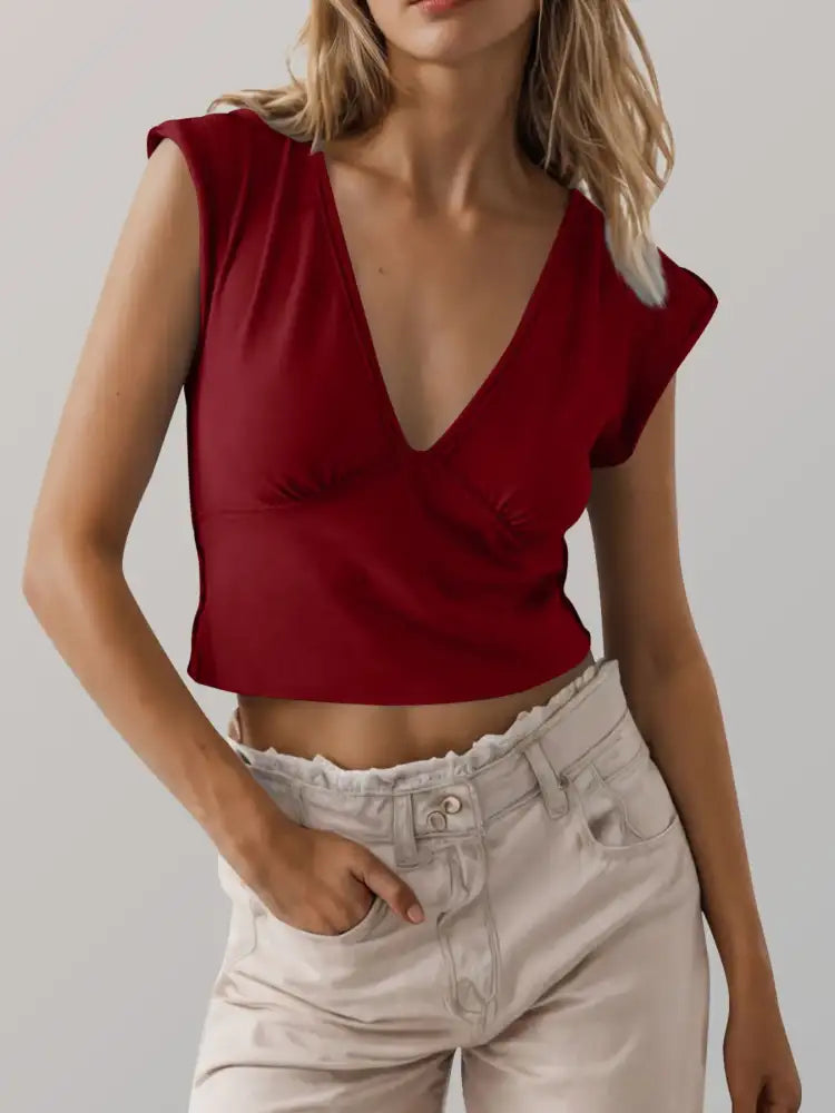 Deep V-Neck Cropped T-Shirt