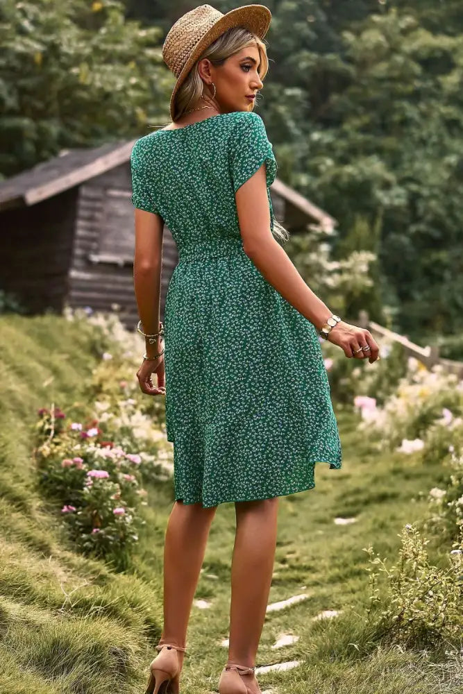 Devine Belted Round Neck Petal Sleeve Mini Dress