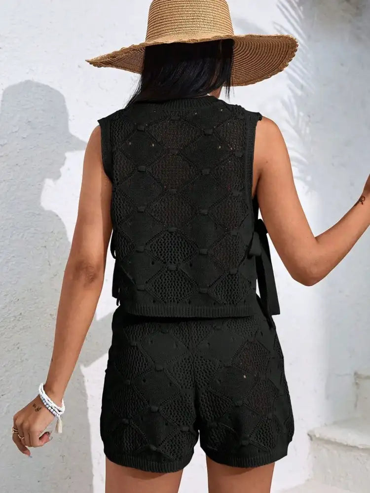 Diamond Pattern Sleeveless Top and Shorts Knit Set