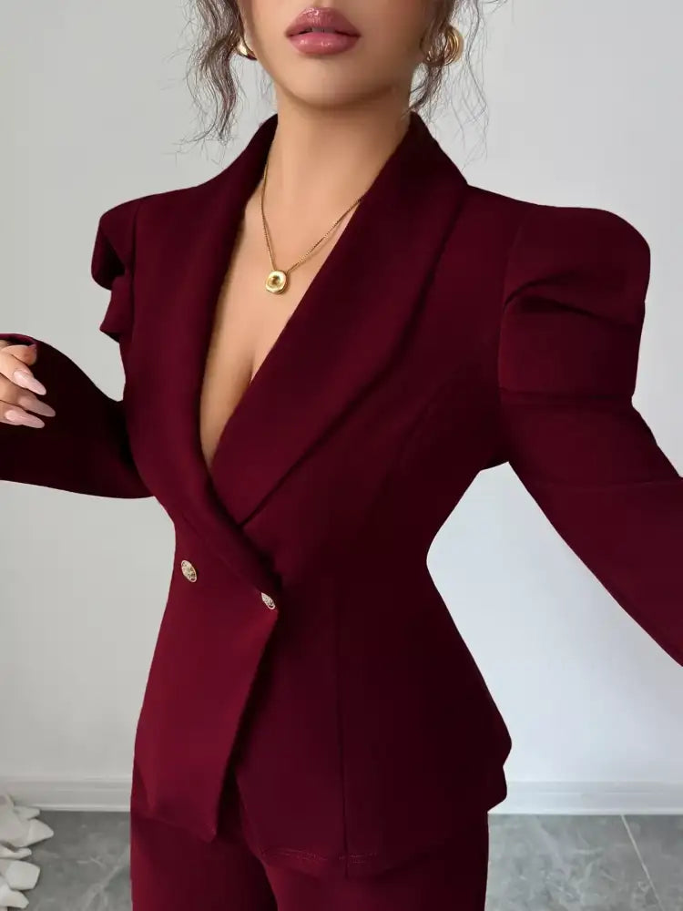 Double-Breasted Blazer and Pants Suit Set