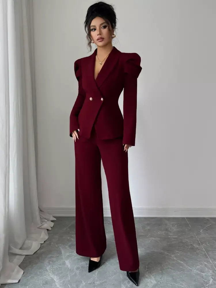 Double-Breasted Blazer and Pants Suit Set