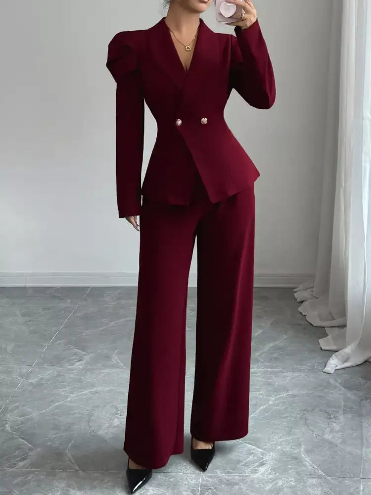 Double-Breasted Blazer and Pants Suit Set