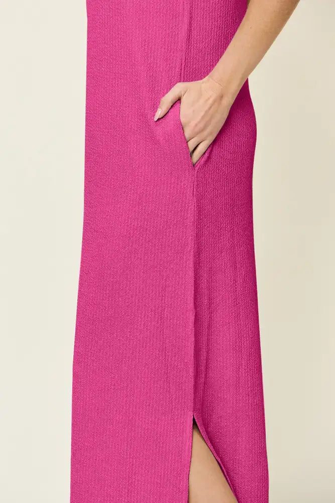 Double Take Full Size Texture Mock Neck Sleeveless Maxi Dress