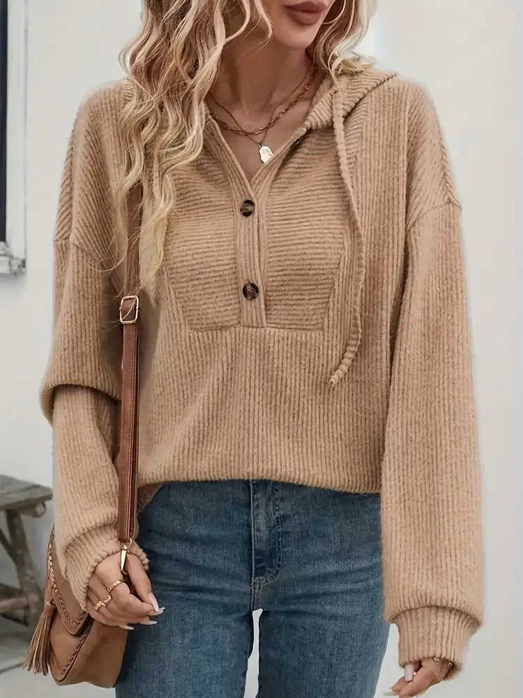 Drawstring Button Front Hoodie