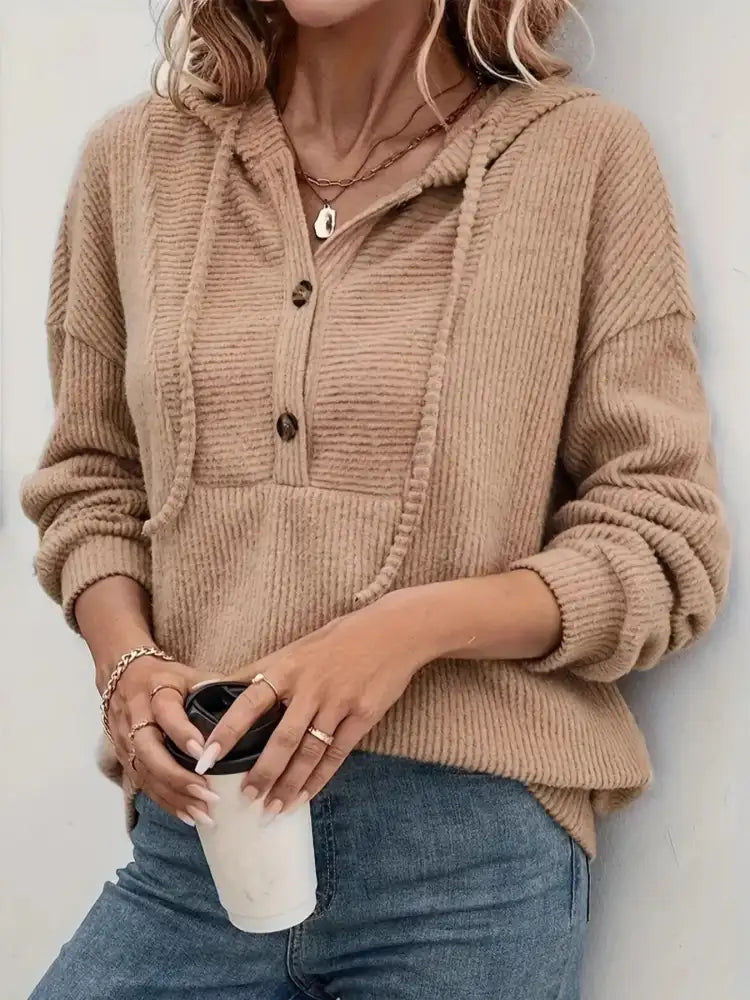 Drawstring Button Front Hoodie