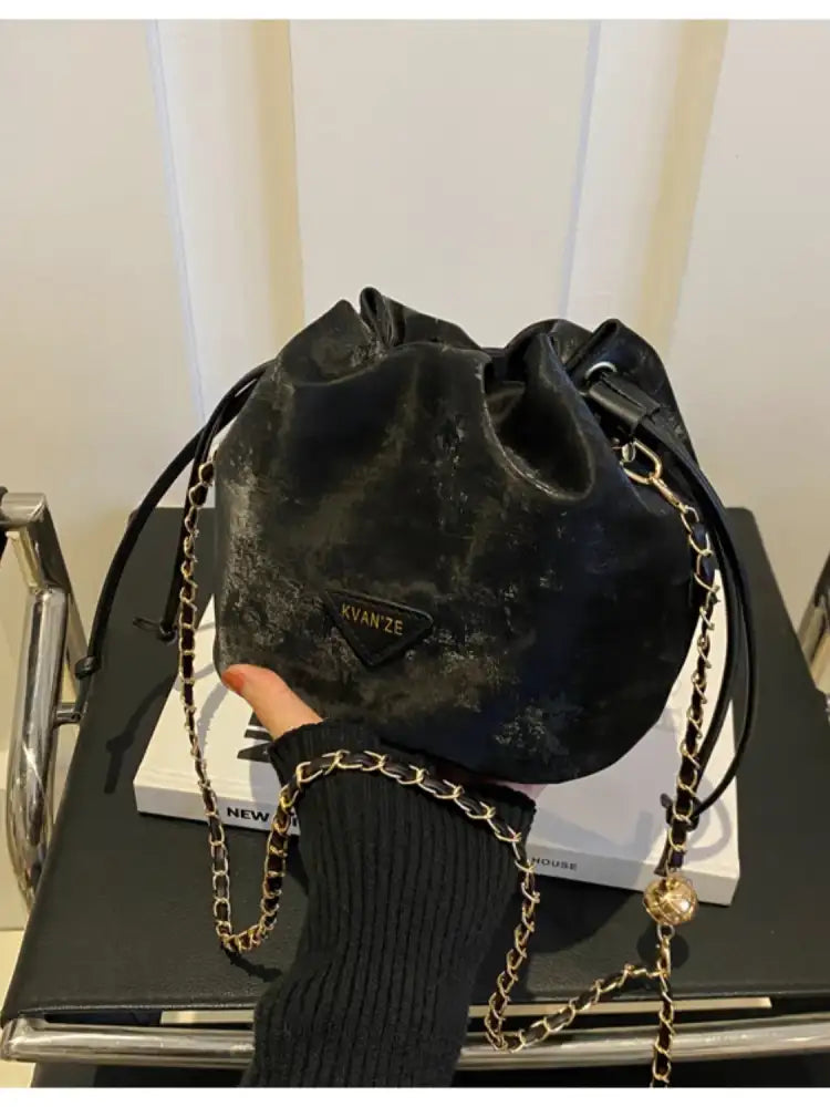 Drawstring Chain Strap Bucket Bag