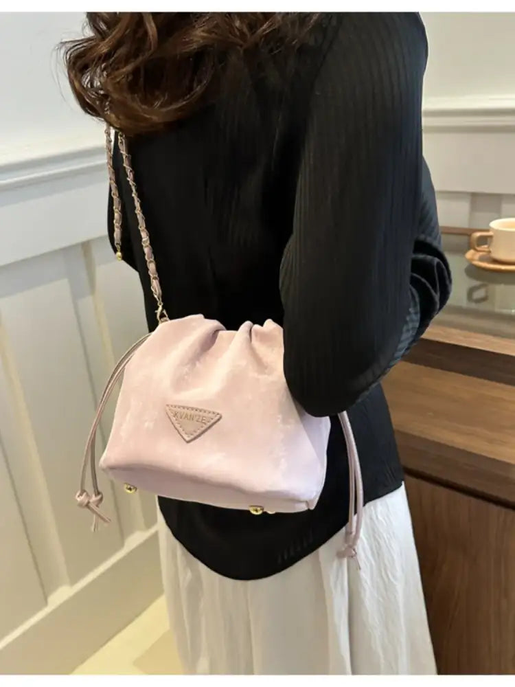Drawstring Chain Strap Bucket Bag