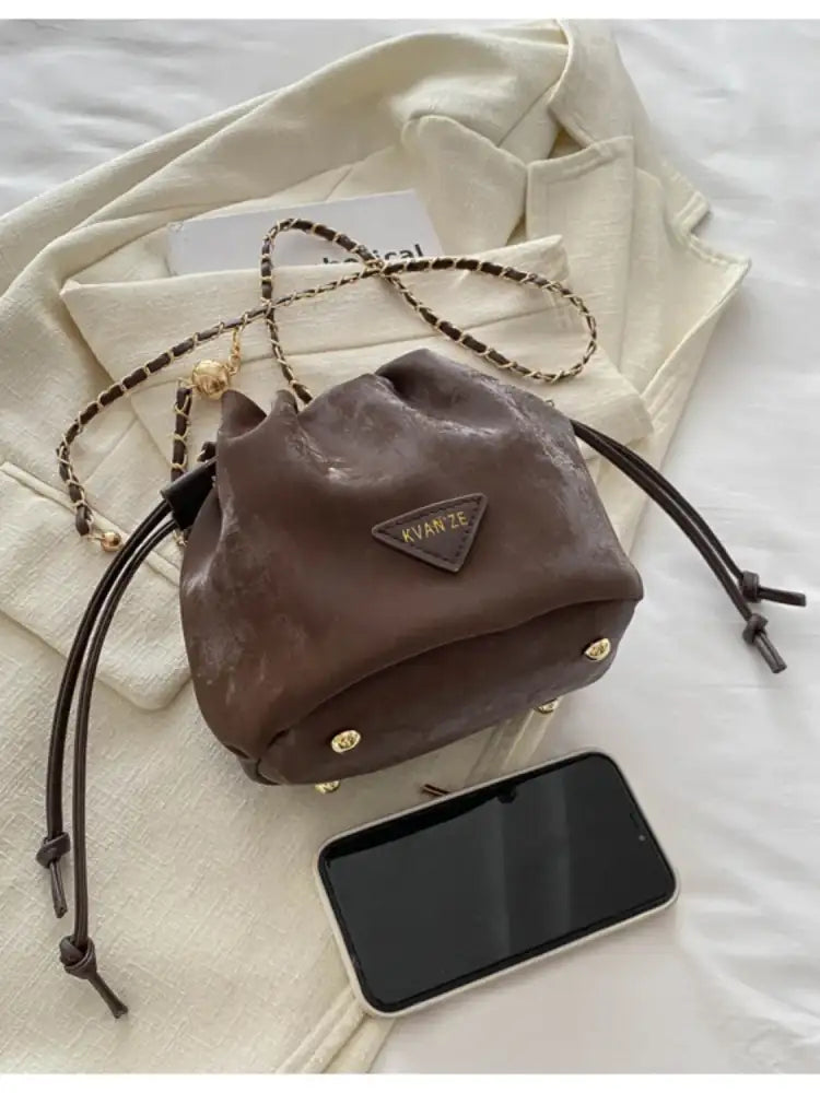Drawstring Chain Strap Bucket Bag