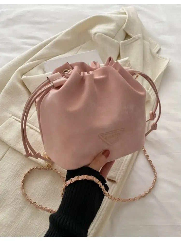 Drawstring Chain Strap Bucket Bag