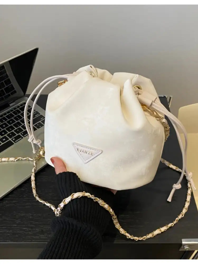 Drawstring Chain Strap Bucket Bag