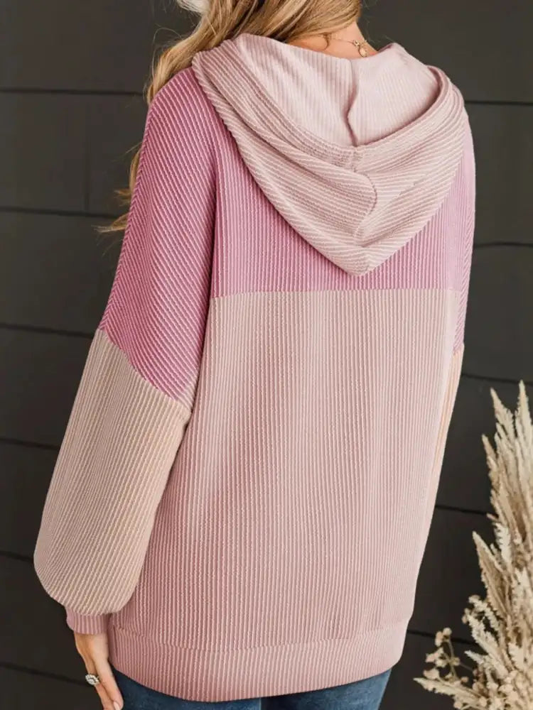 Drawstring Color Block Long Sleeve Hoodie