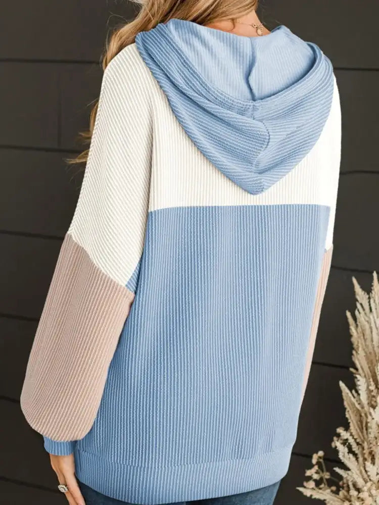 Drawstring Color Block Long Sleeve Hoodie