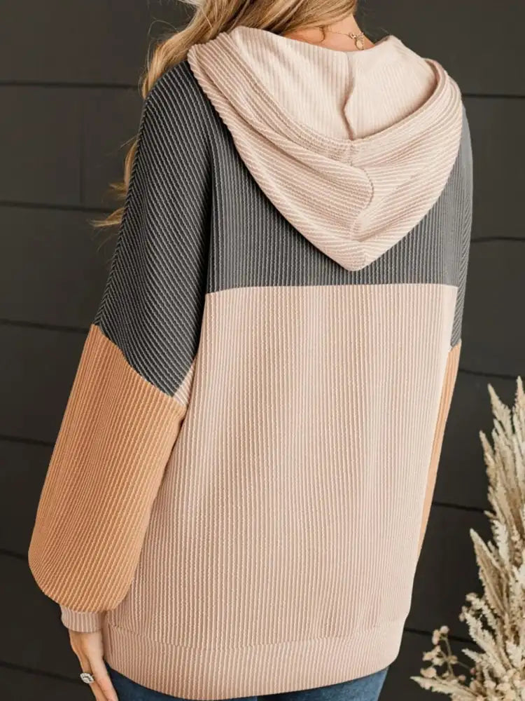 Drawstring Color Block Long Sleeve Hoodie