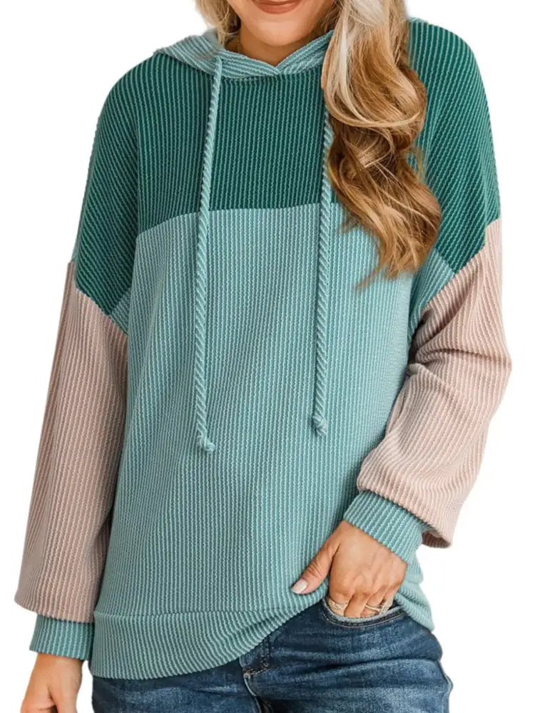Drawstring Color Block Long Sleeve Hoodie