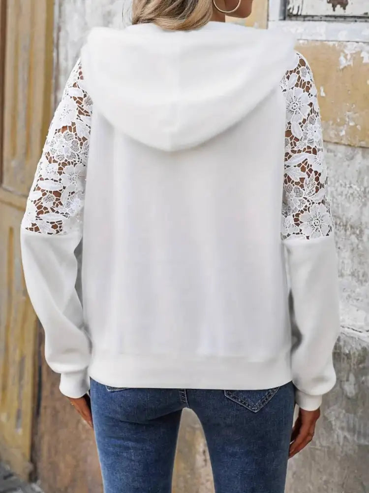 Drawstring Lace Detail Long Sleeve Hoodie
