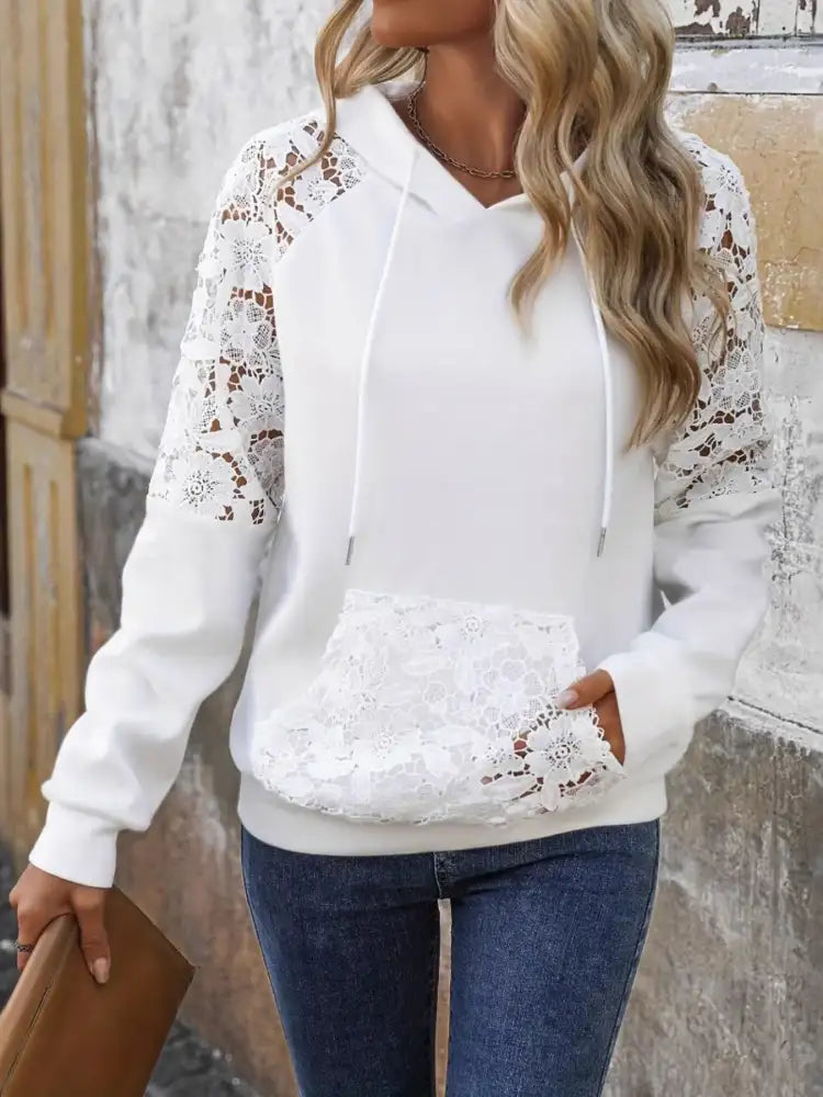Drawstring Lace Detail Long Sleeve Hoodie