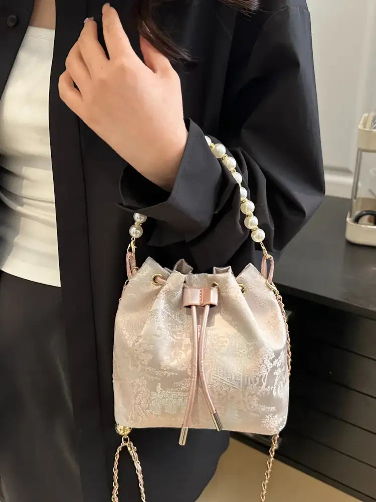 Drawstring Pearl Bucket Bag