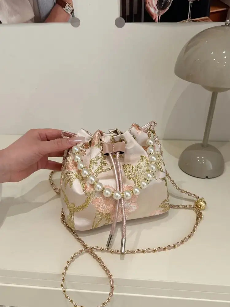 Drawstring Pearl Bucket Bag