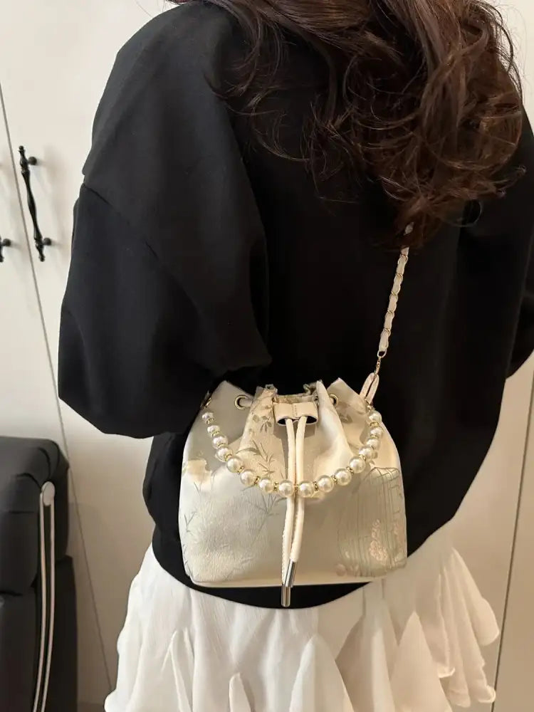 Drawstring Pearl Bucket Bag