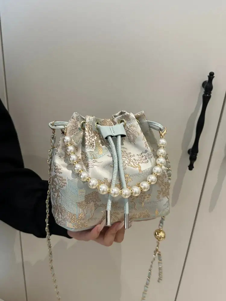 Drawstring Pearl Bucket Bag
