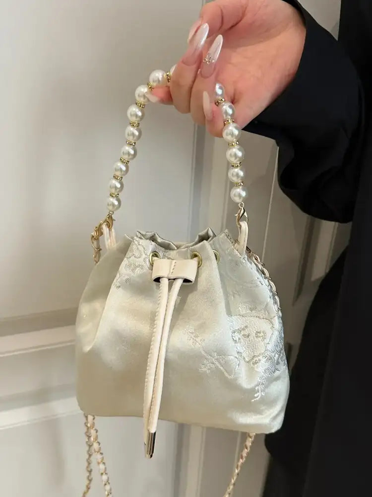 Drawstring Pearl Bucket Bag