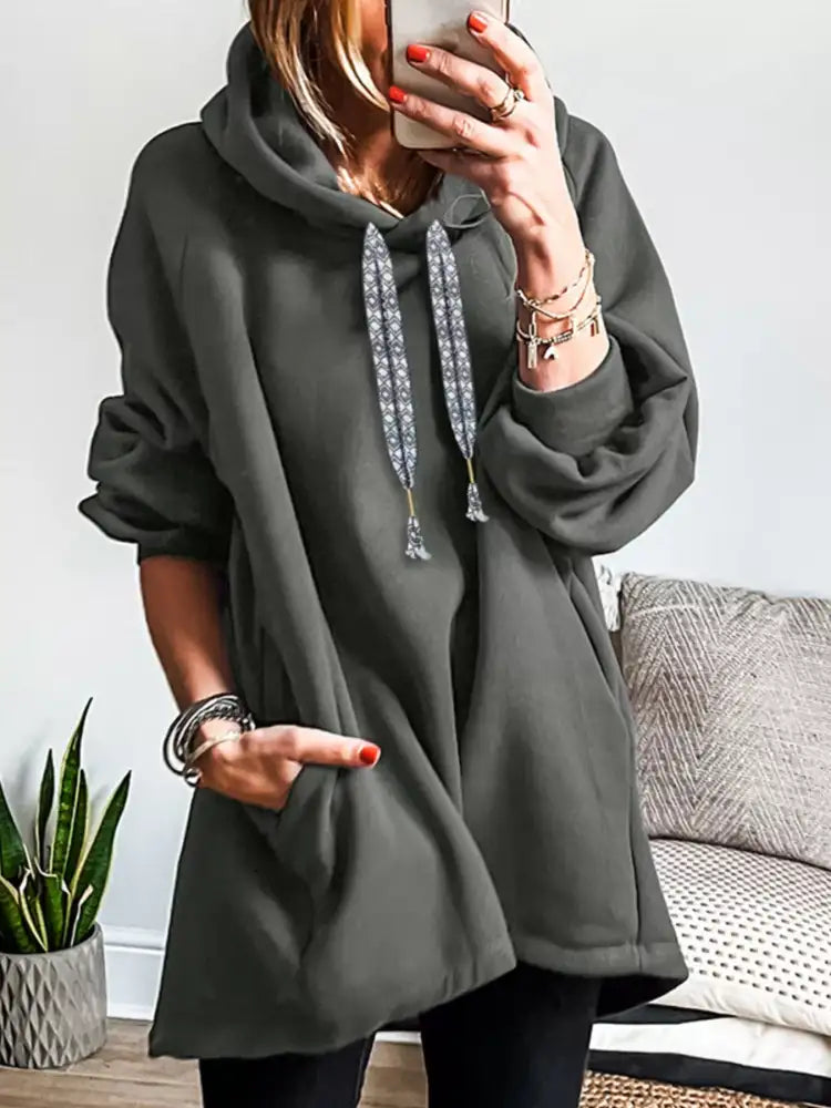 Drawstring Raglan Sleeve Hoodie