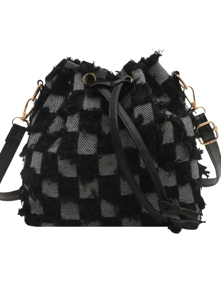Drawstring Raw Edge Bucket Bag