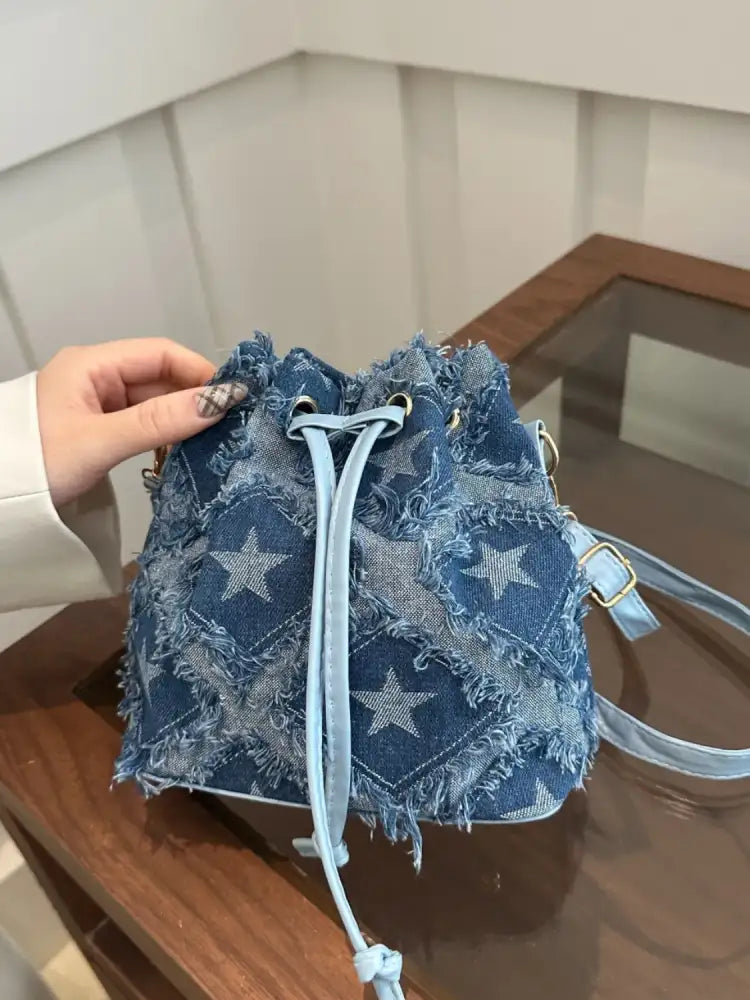 Drawstring Raw Edge Bucket Bag