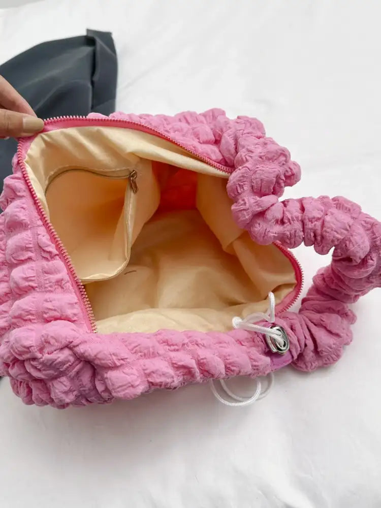 Drawstring Strap Bubble Textured Shoulder Bag